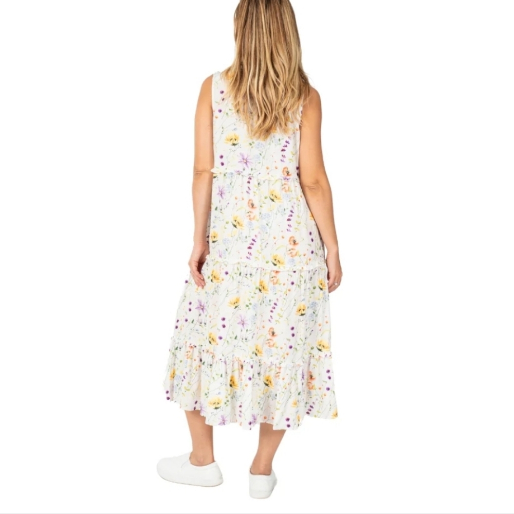 NWT Linda Anderson Floral Tiered Midi Dress Sleeveless Spring Easter Cottagecore - Picture 2 of 10